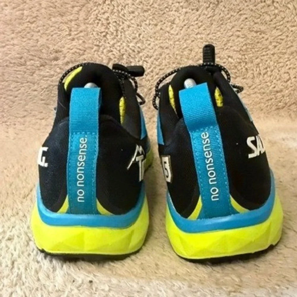 Salming Trail 5 Trail Running Shoes Mens Size 10 Black Yellow Blue Vibram EUC